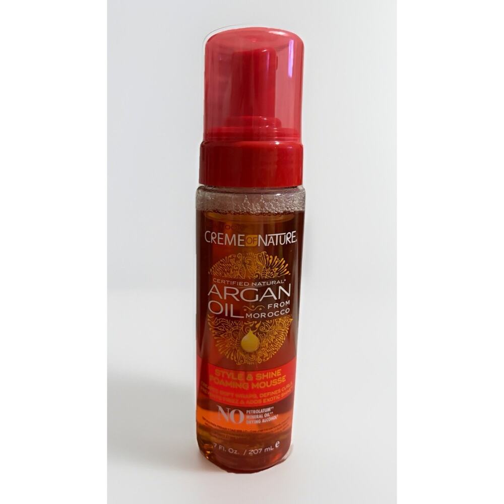Creme of Nature Argan Oil Style & Shine Foaming Mousse 7 oz Curl Definer NEW
